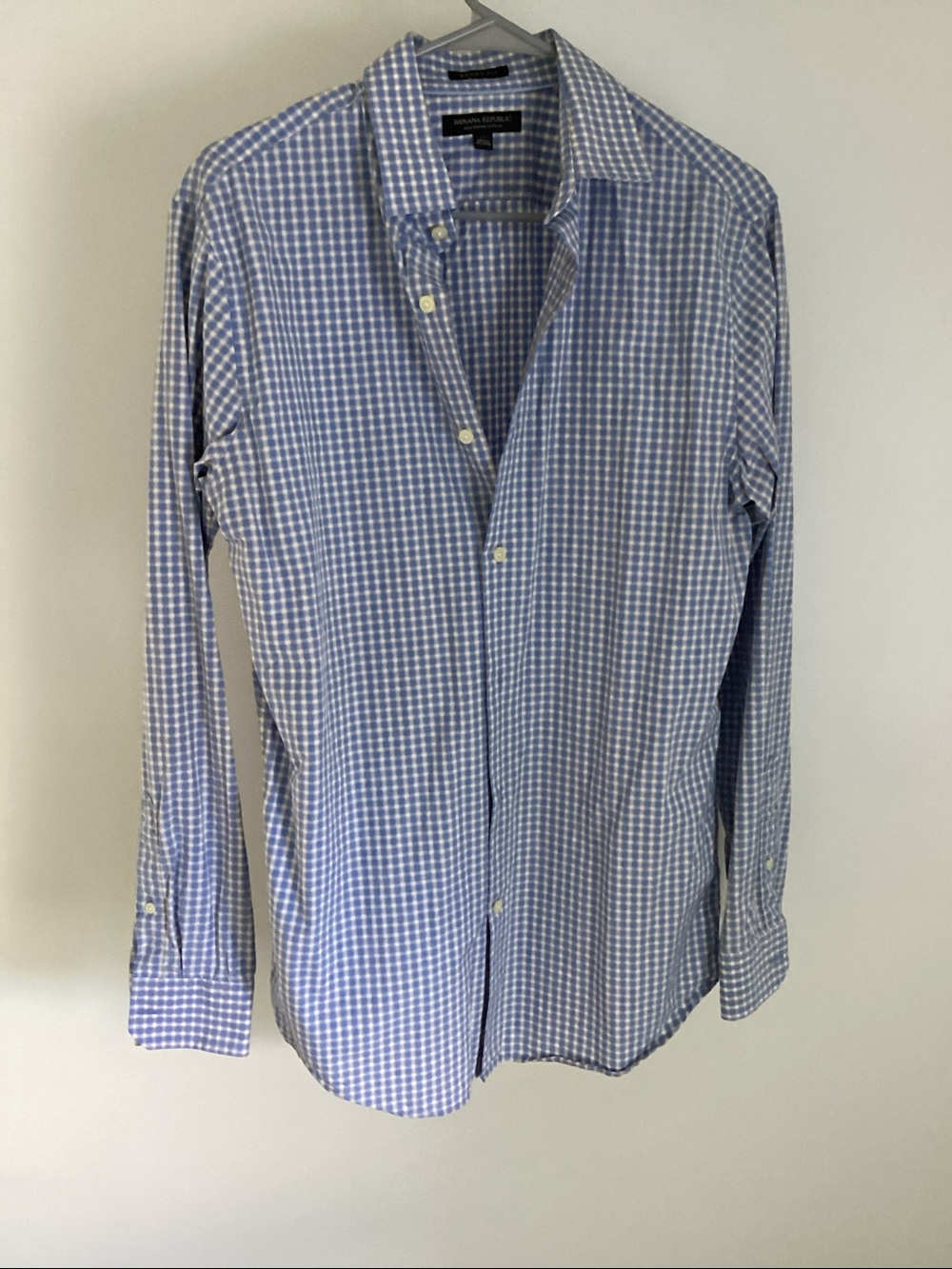 Banana Republic Men's Light Blue Gingham Dress Shirt